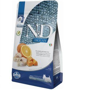 Фармина сухой корм N&D Grain Free OCEAN COD, PUMPKIN & ORANGE ADULT MINI с треской и апельсином 800 gr 36513 173415 фото