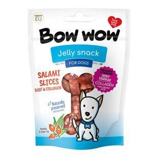Лакомство для собак "Bow wow" слайсы салями из говядины и коллагена, 80 гр (15шт в кор) BW437R фото