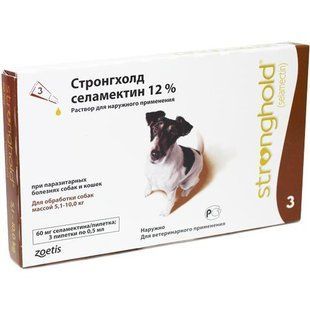 Краплі Zoetis Stronghold 12% від бліх і кліщів у собак вагою від 5 до 10 кг, 0.5 мл, ціна за 3 піпетку 10008309 фото