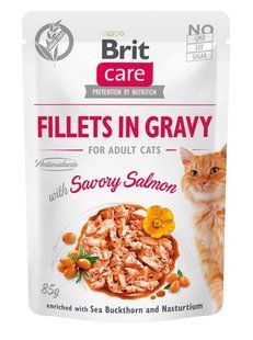 Вологий корм Brit Care Cat pouch 85г для дорослих котів філе в соусі пікантний лосось 100530/0525 фото