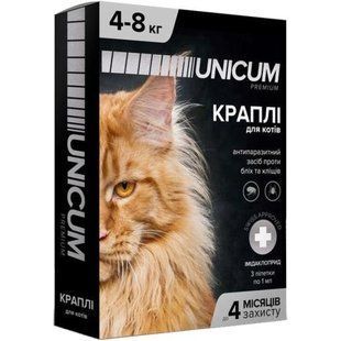 Краплі Unicum Premium від гельмінтів, бліх і кліщів для котів, 4-8 кг 3 піп UN-005 фото