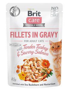 Вологий корм Brit Care Cat pouch 85г для кішок філе в соусі ніжна індичка і пікантний лосось 100528/0501 фото