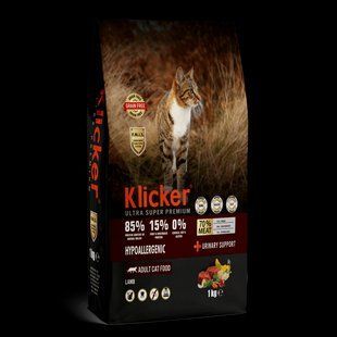 Сухой корм Klicker для взрослых кошек ГИПОАЛЛЕРГЕННЫЙ с Ягненком 1кг 400419 фото