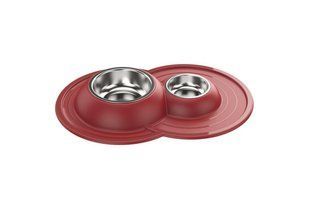 Миска подвійна металева Georplast Volcano Inox з м'яким килимком для дрібних собак, 49 x 33 x 5,5 см 20065 фото