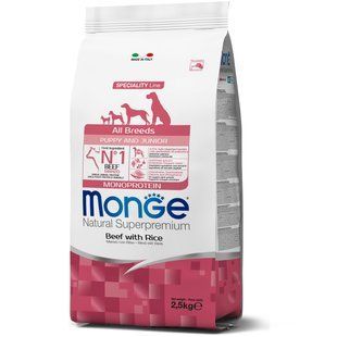 Monge Dog All breeds Puppy & Junior яловичина з рисом 2,5 кг 70011372 фото