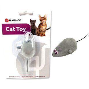Flamingo Wind UP Mouse заводна іграшка для котів, миша на коліщатках, сірий велюр, 6см 502250 фото