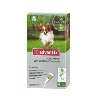 Bayer Advantix для собак до 4 кг краплі на холку від бліх і кліщів, упаковка 4 піпетки 31789 фото