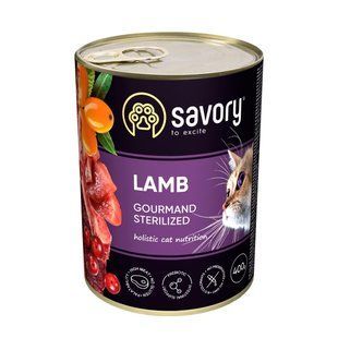 Вологий корм Savory для стерилізованих котів, з ягням, 400 г 30730 фото