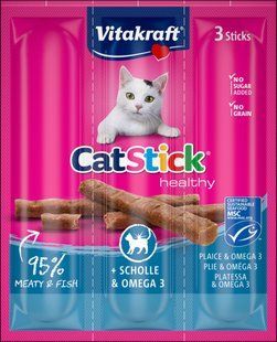 Лакомство для кошек Vitakraft мясные палочки с камбалой и Омега-3, 3 шт*6 г 31218 фото