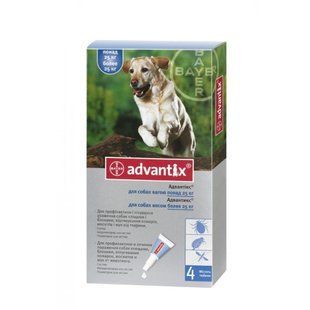 Bayer Advantix для собак вагою понад 25 кг - краплі на холку від бліх і кліщів, упаковка 4 піпетки 31758 фото