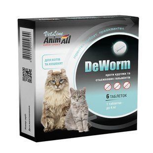 Антигельмінтний препарат AnimAll VetLine DeWorm для кішок і кошенят 6 таб 112944 фото
