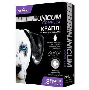 Краплі Unicum Complex Premium від гельмінтів, бліх і кліщів для собак, 0-4 кг UN-031 фото