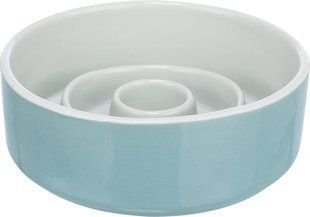 Миска Trixie для собак Медленное кормление серая/голубая керамика 0,9л d-17см 24521 фото