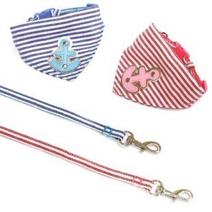 Набор ошейник+поводок BANDANA SAILOR, с банданой, голубой, нейлон, 20-30х0,8см/0,8х120см C5079921 фото