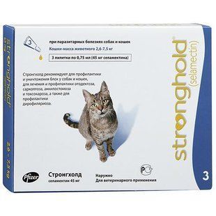 Краплі Zoetis Stronghold 6% від бліх і кліщів для котів вагою від 2.6 до 7.5 кг, 0.75 мл, ціна за 3 піпетку 10008307 фото