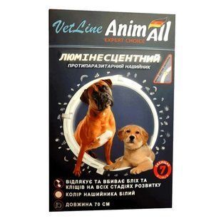 Нашийник протипаразитний AnimAll VetLine для собак, люмінесцентний 70 см, білий 114999 фото