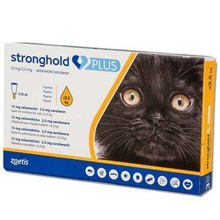 Краплі Zoetis Stronghold Plus 15 мг/2.5 мг проти паразитів для котів вагою до 2.5 кг, 0.25 мл, ціна за 3 піпетку 10020776 фото