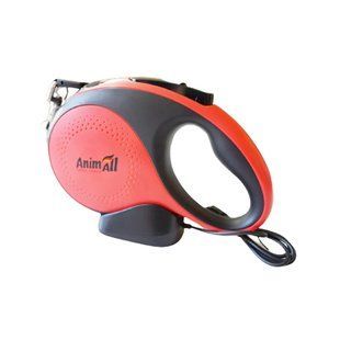 Поводок-рулетка AnimAll с LED-фонарем, для собак весом до 50 кг, 5 м, красно-черная 171729 фото