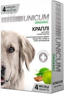 Краплі UNiCUM Organic на натуральній основі для відлякування бліх і кліщів для собак 4 капсули UN-026 фото
