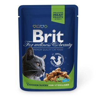Вологий корм Brit Premium Cat Chicken Slices for Sterilised pouch 100г для стерилізованих котів шматочки курок 100275 /506033 фото