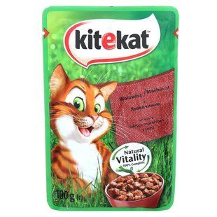 Вологий корм Kitekat для котів, з яловичиною в соусі, 28*85г 453703 фото