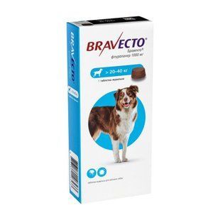 Bravecto для собак вагою від 20 до 40 кг Жувальна таблетка 1000 мг від кліщів і бліх tv0865 фото