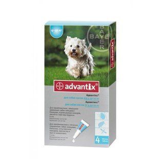 Bayer Advantix для собак від 4 до 10 кг краплі на холку від бліх і кліщів, упаковка 4 піпетки 31772 фото