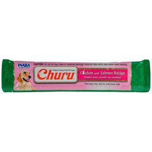 Ласощі INABA "Churu" для собак, вершковий мус у стиках, курка/лосось 1 стік/20 гр EUD603-1 фото