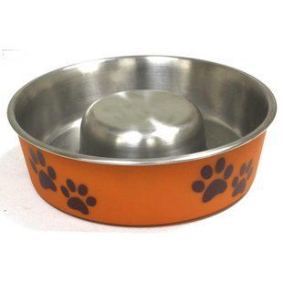 Миска Croci Roxy Slow Eating, оранжевая на резиновой основе, нерж., 0,55л, 17см C6059582 фото