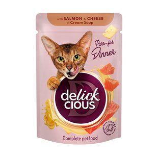 Вологий корм Delickcious смужки з лососем та сиром в крем-супі 12 шт х 85 г D6251402/П фото