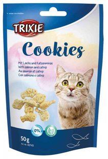Печенье для кошек Trixie Cookies с лососем и кошачьей / мятой, 50 г 42743 фото
