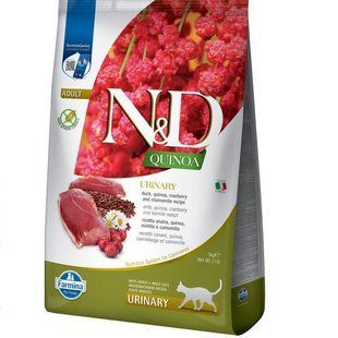 Фарміна сухий корм N&D QUINOA URINARY, DUCK & CRANBERRY 5 кг для проф. сечокам'яної хвороби, качка, кіноа, журавлина та ромашка, 179469 фото