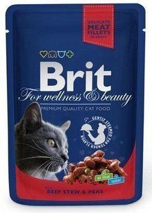 Вологий корм Brit Premium Cat pouch 100г для кішок тушкована яловичина і горошок 100270 /505982 фото