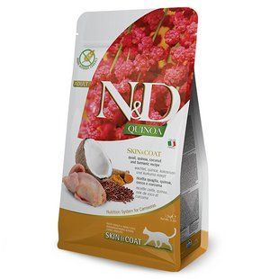 Фарміна сухий корм N&D Quinoa Skin&Coat ADULT 1.5 кг дієт. харчування, при харчовій алергії з перепелом, кіноа, кокос та куркума 168045 фото