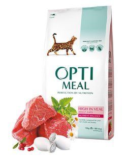 Optimeal High in Veal 4 кг сухой корм для кішок з телятиною B1840501 фото