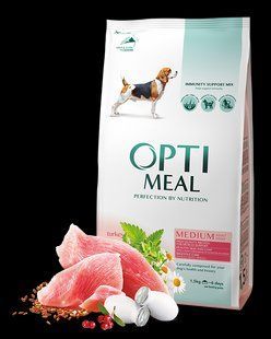 Optimeal Medium With Turkey 12 кг сухой корм для взрослых собак средних пород с индейкой B1740501 фото