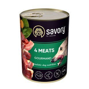 Вологий корм Savory для дорослих собак усіх порід, з чотирма видами м'яса, 400 г 30396 фото