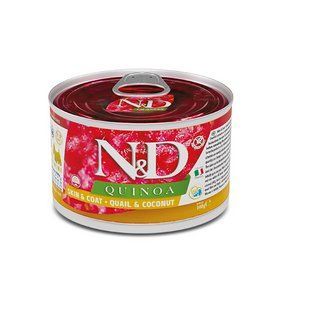 Фарміна вологий корм N&D Quinoa Skin&Coat ADULT MINI дієт. харчування, при харчовій алергії з перепелом, кіноа, кокос та куркума, 181276 фото