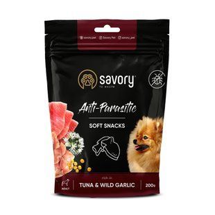 М'які ласощі Savory з антипаразитарним ефектом для собак, тунець та дикий часник 31324 фото