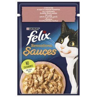 Вологий корм для котів Felix Sensations Sauces для кішок, з лососем у соусі зі смаком креветок 85 г х 26 шт. 12449211/П фото
