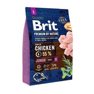 Brit Premium Junior S 3 кг сухой корм для щенков и молодых собак мелких пород с курицей 170807/6260 фото