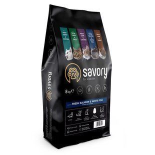 Сухий корм Savory Adult Cat Gourmand Frech Salmon & White Fish 8 кг для довгошерстих кішок з лососем і рибою 30037 фото