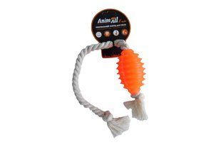 Игрушка для собак AnimAll Fun граната с канатом, оранжевая, 8 см 113013 фото