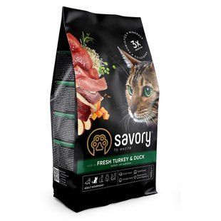 Сухий корм Savory Adult Cat Gourmand Frech Turkey & Duck 400 г для кішок зі свіжим м'ясом індички і качкою 30044 фото