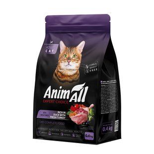 AnimAll Повнораціонний сухий корм для котів зі свіжою індичкою та качкою, 0,4 кг 178599 фото