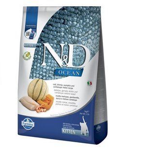 Фарміна сухий корм N&D Grain Free Ocean COD, SHRIMP, PUMPKIN & CANTALOUPEMELON KITTEN з тріскою, креветками, гарбузом і динею 5 kg 175585 фото