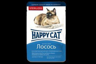 Вологий корм Happy Cat 100гр sterilisiert Lachs Gelee шматочки в желе для стерилізованих котів з лососем 100421 фото