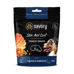 Хрусткі ласощі Savory для здоров'я шкіри та шерсті собак, лосось та чорнобривці 31355 фото
