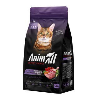 AnimAll Повнораціонний сухий корм для котів зі свіжою індичкою та качкою, 1,5 кг 178598 фото