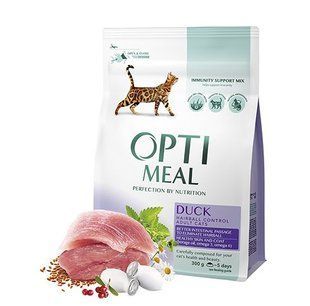 Сухой корм Optimeal Hairball control 4 кг для выведения комков шерсти у кошек, с уткой B1840701 фото